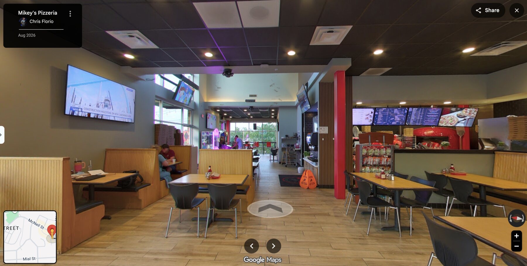 Google Street View virtual tour inside a restaurant